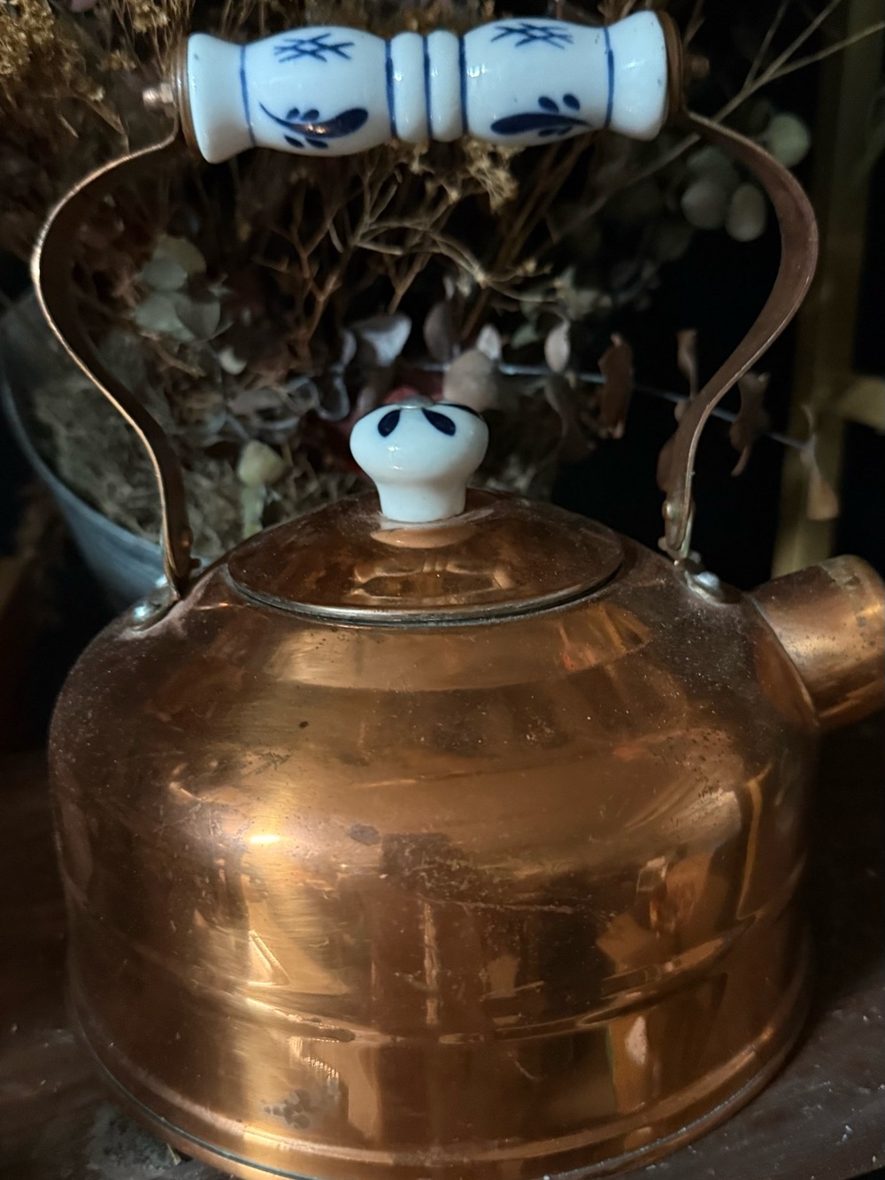 Copper Tea Kettle with Porcelain Handle and Knob - Copper